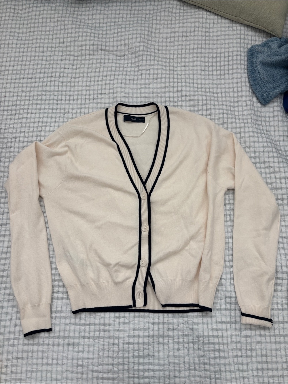 Mango Cream Cardigan with Black Contrast Trim
